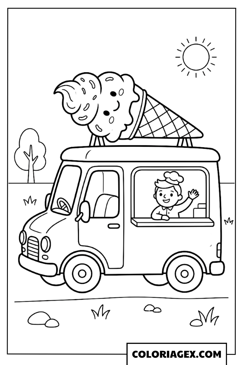 Camion de glace avec grosse glace sur le toit coloriage