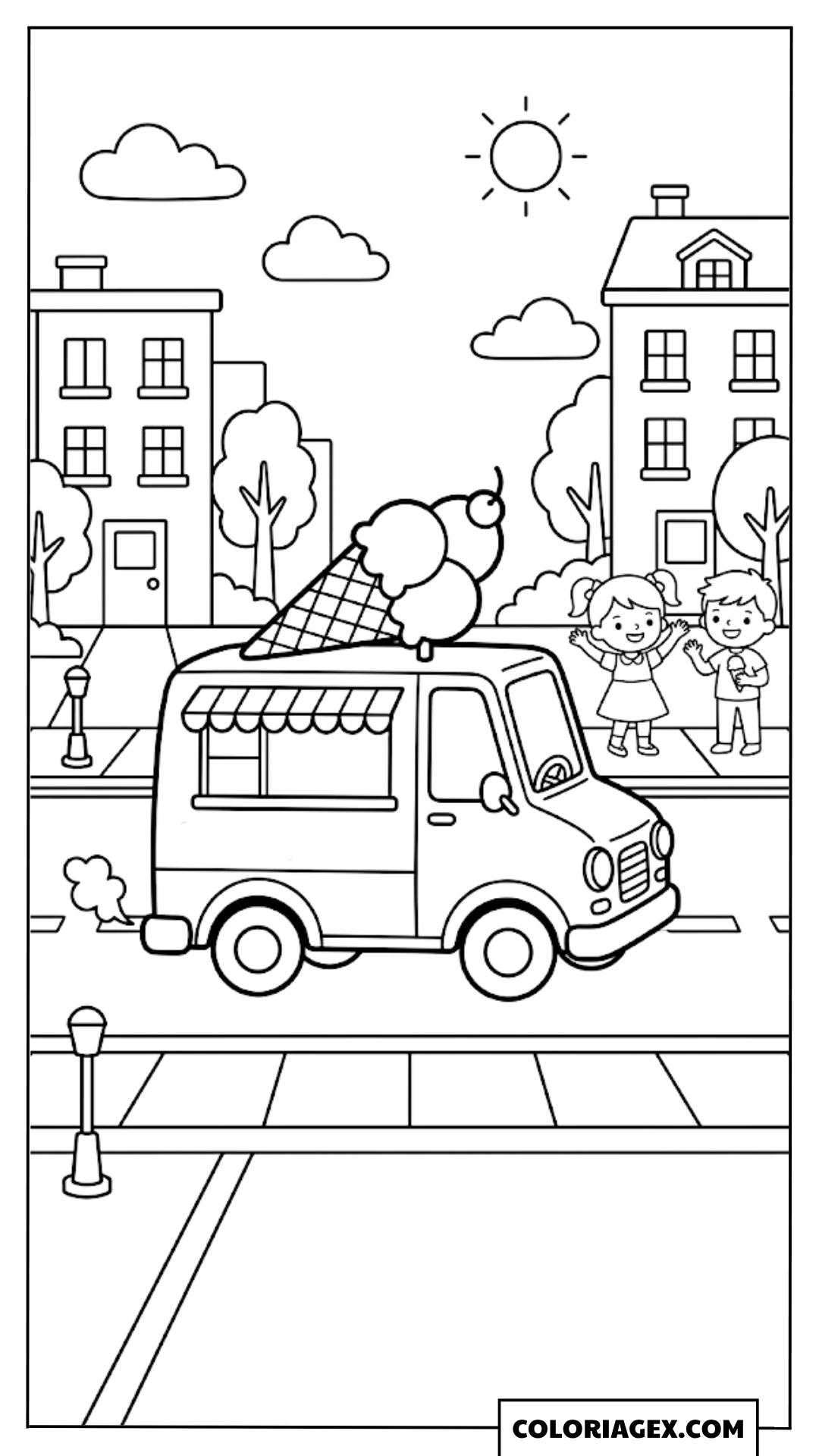 Camion de glace dans la rue coloriage