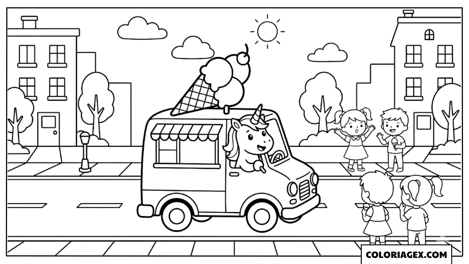 Camion de glace licorne coloriage