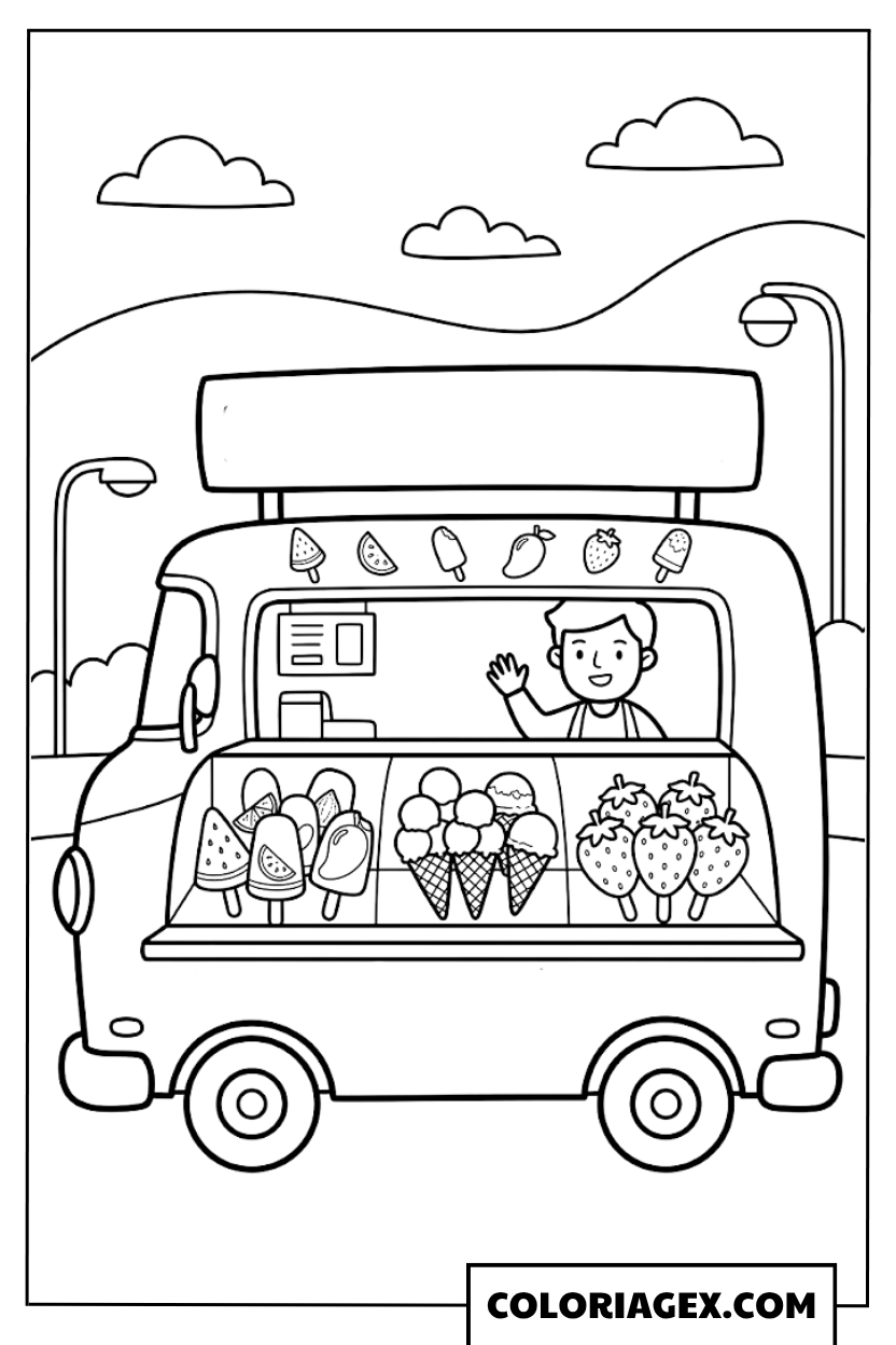 Camion de glace rempli de glaces coloriage