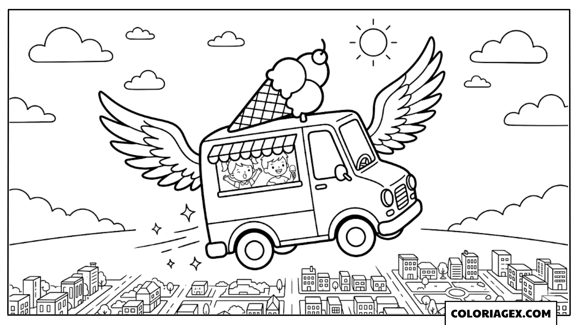 Camion de glace volant coloriage