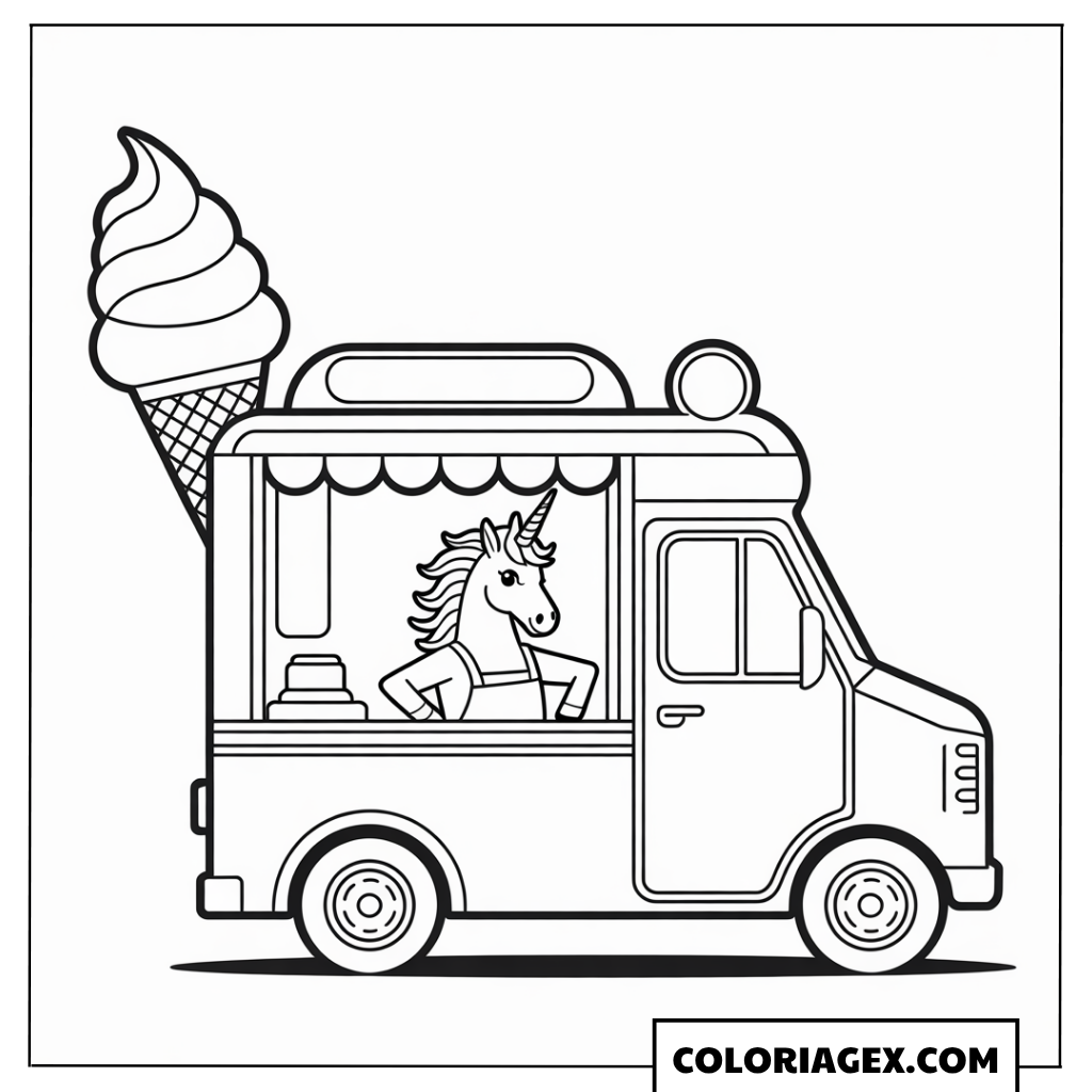 Camion de glaces licorne coloriage