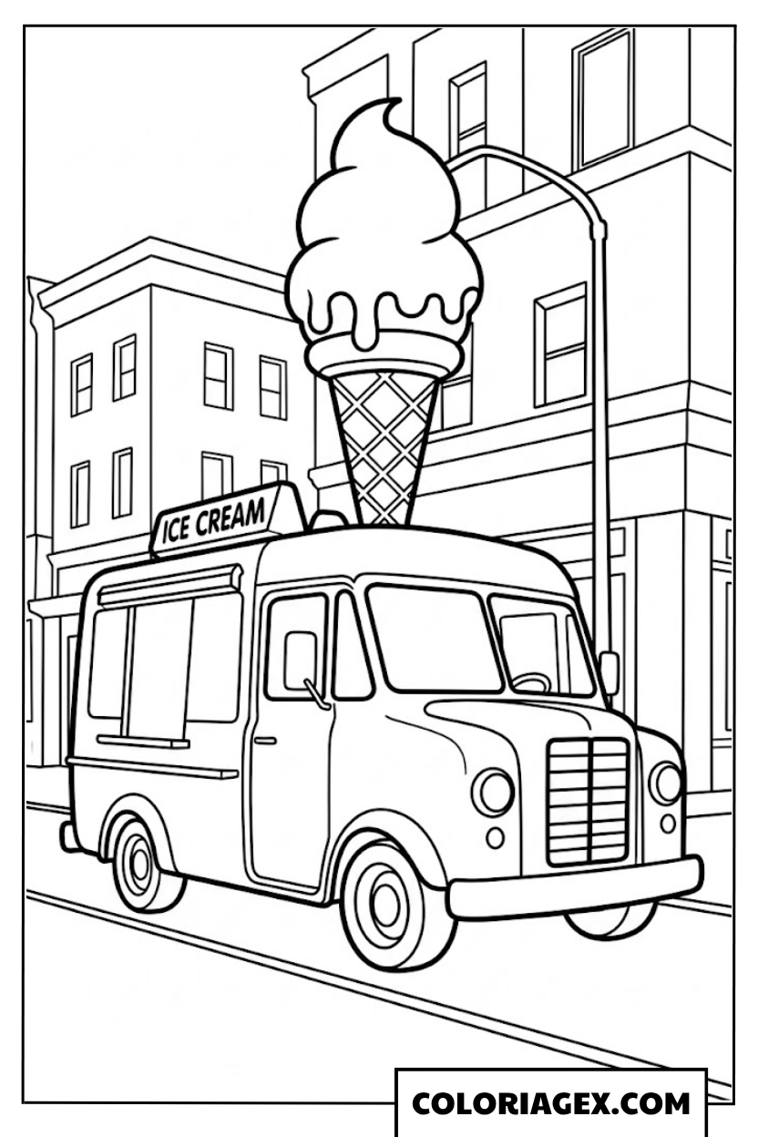 Camion glacier en ville coloriage