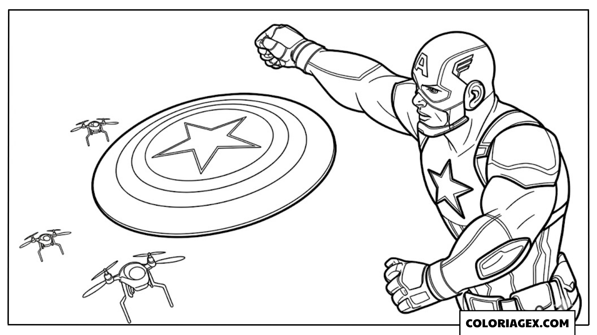 Captain America lance bouclier de coloriage