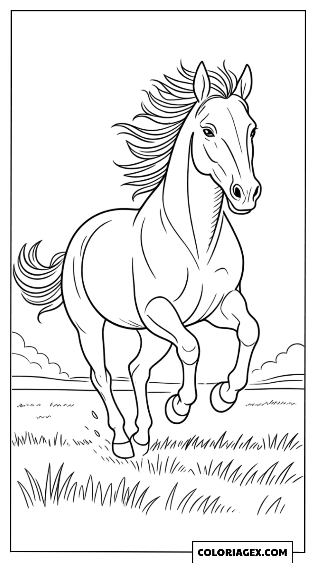 Cheval galopant dans la nature à colorier