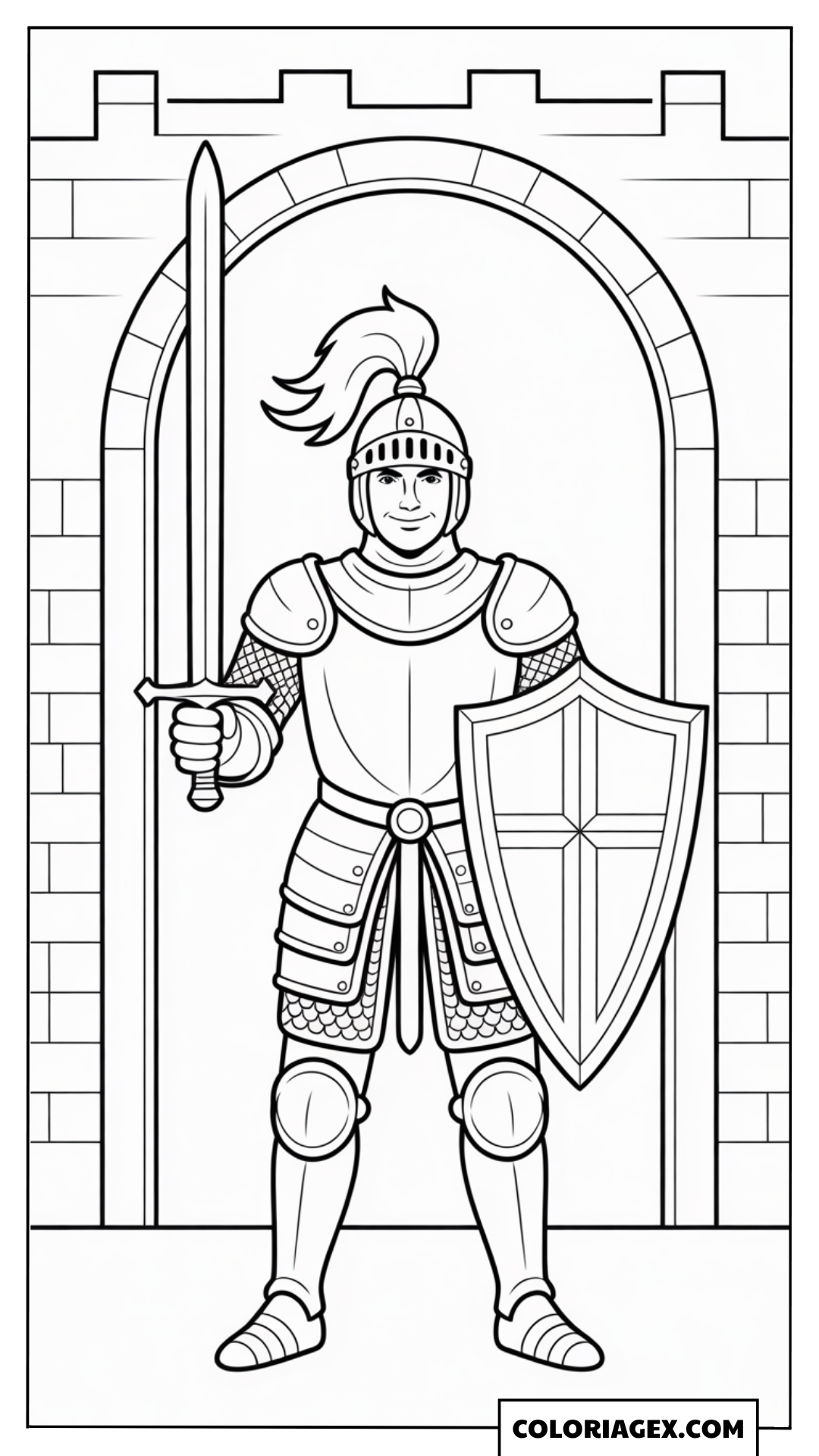 Chevalier avec épée et bouclier coloriage