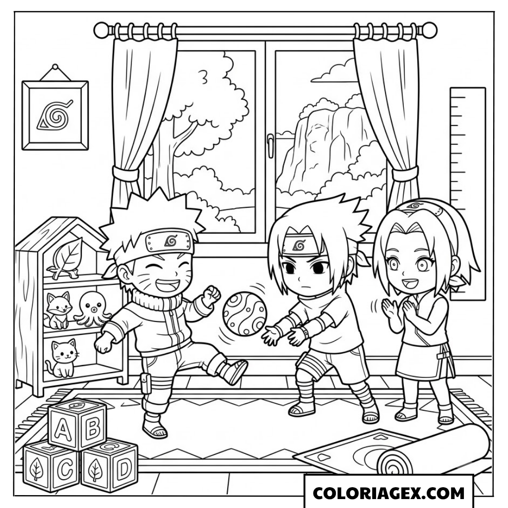 Chibi Naruto et ses enfants à colorier