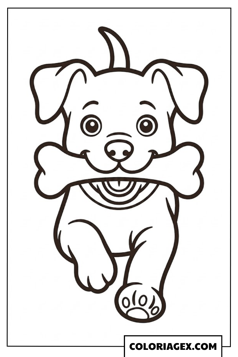 Chien joyeux avec os coloriage