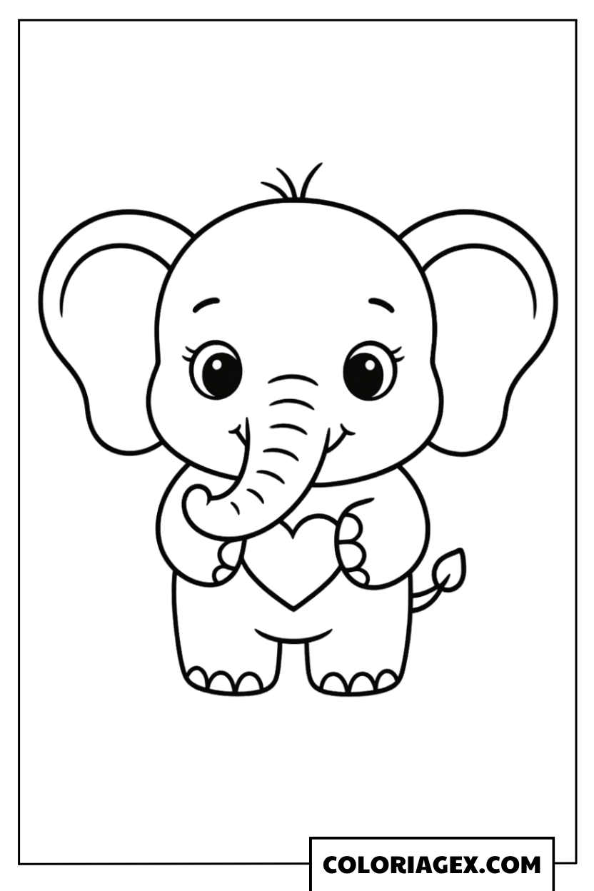 Coloriage Bébé Éléphant avec Cœur