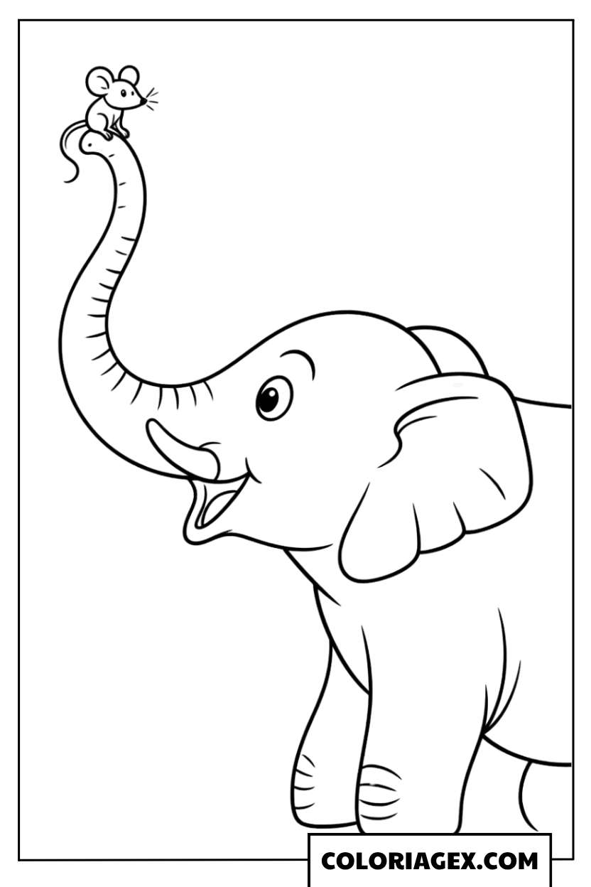 Coloriage Bébé Éléphant avec Fleur