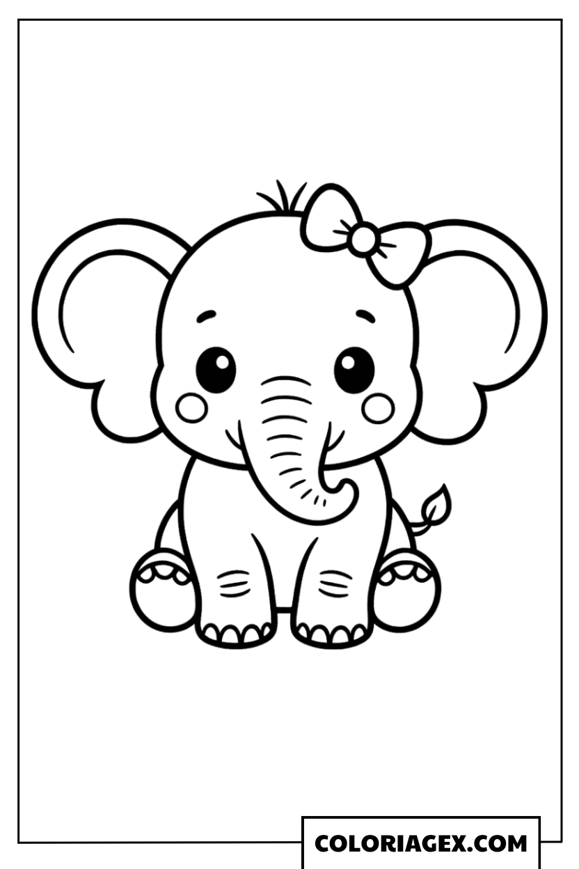 Coloriage Bébé Éléphant avec Nœud