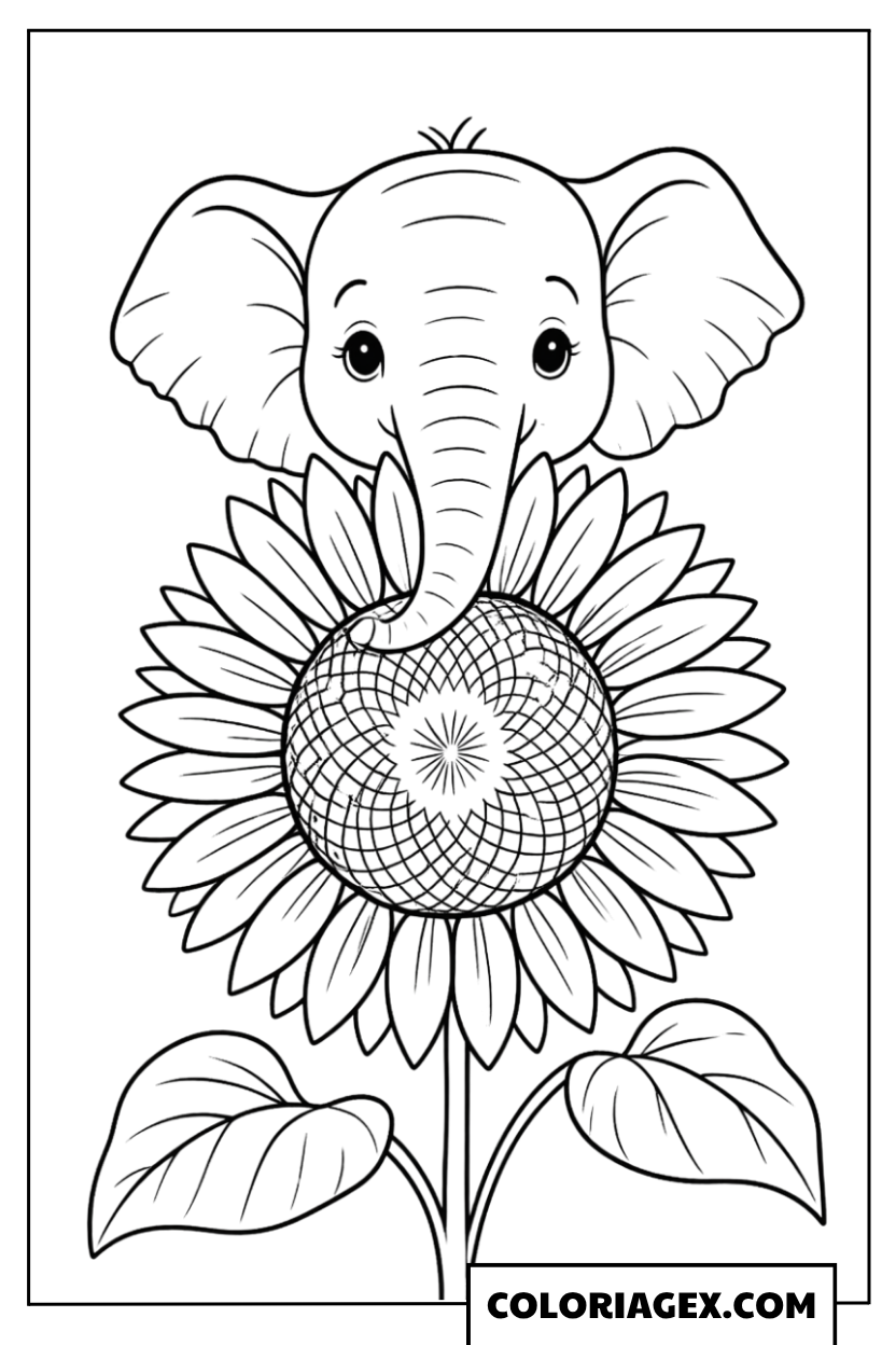 Coloriage Bébé Éléphant avec Tournesol