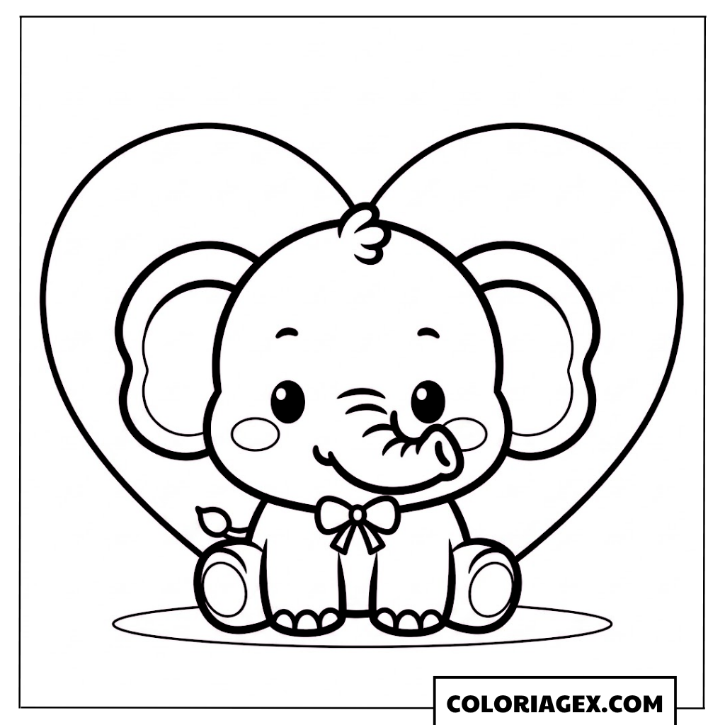 Coloriage Bébé éléphant dans cœur