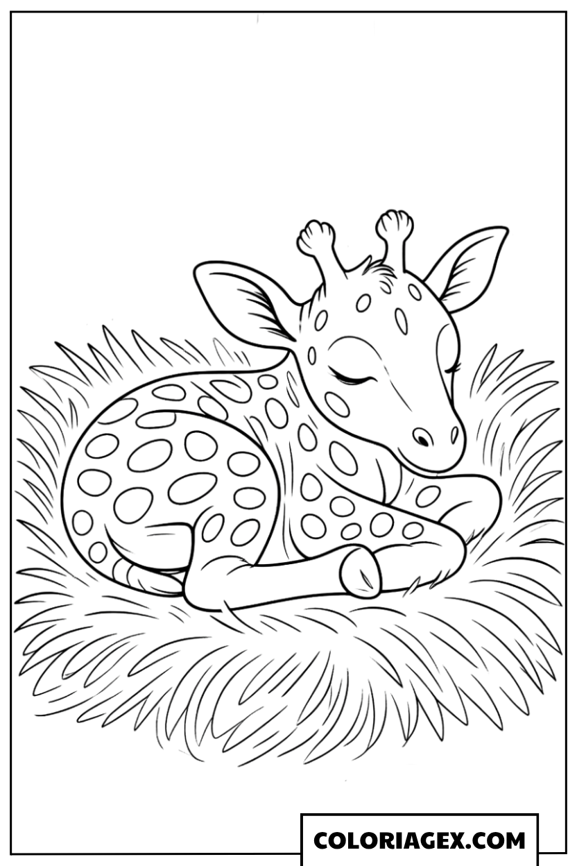 Coloriage Bébé girafe endormi