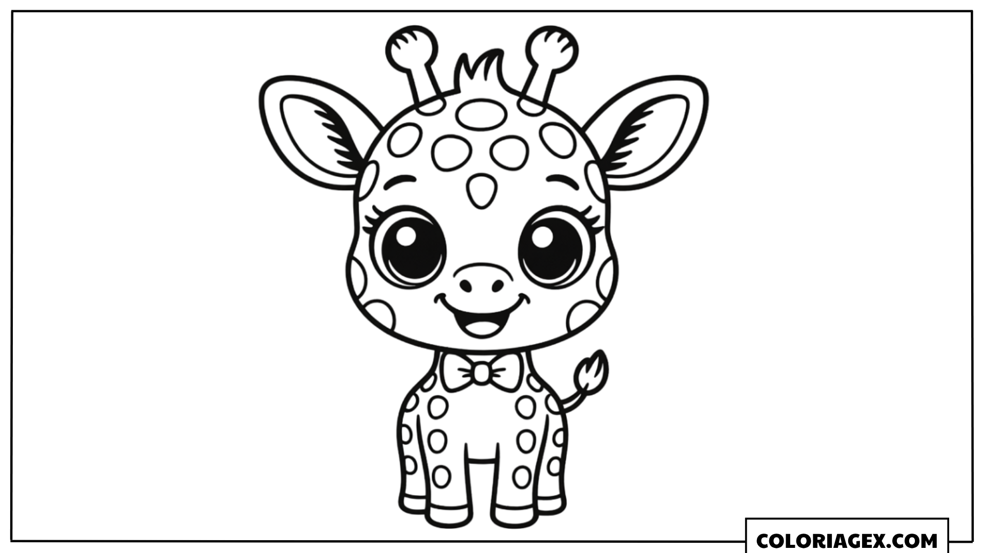 Coloriage Bébé girafe kawaii avec nœud