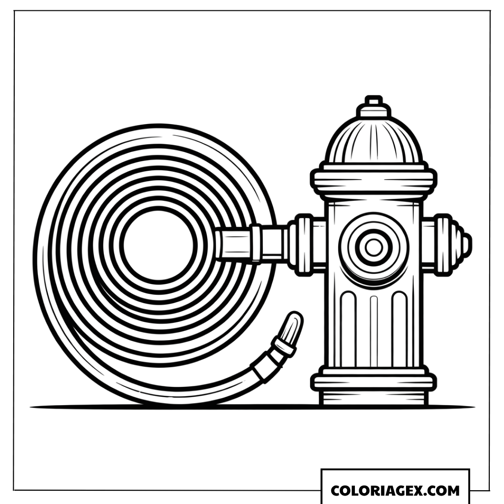 Coloriage Borne Incendie et Tuyau Enroule