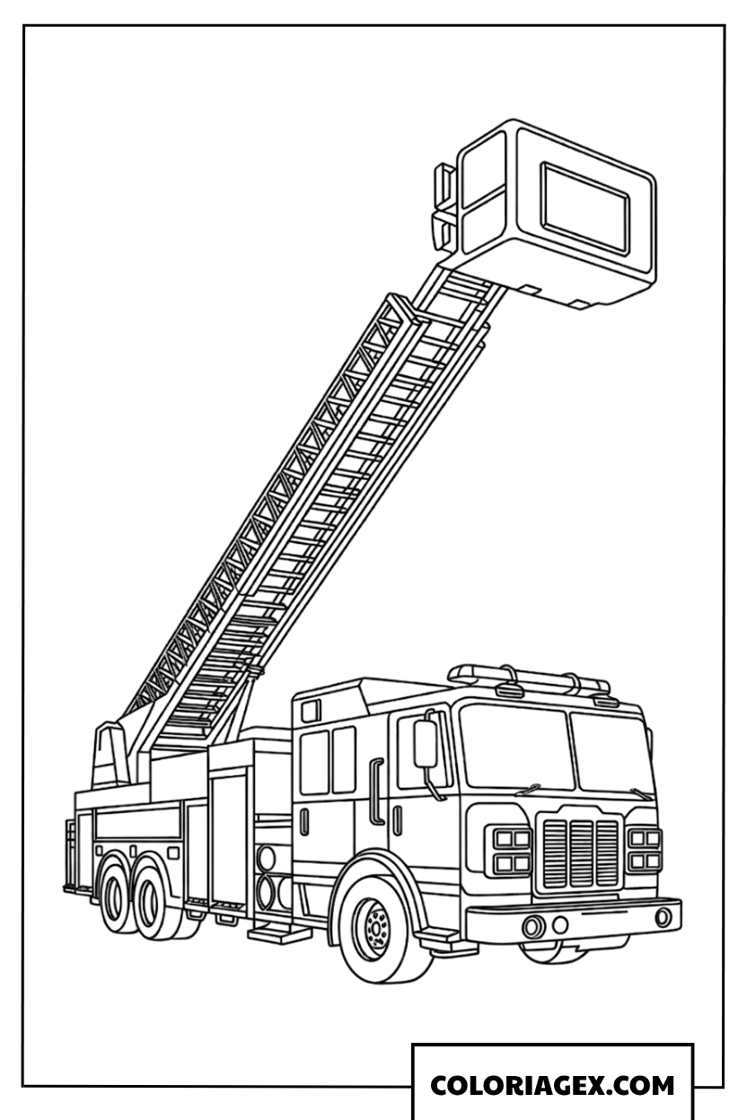 Coloriage Camion de Pompier avec Grande Echelle
