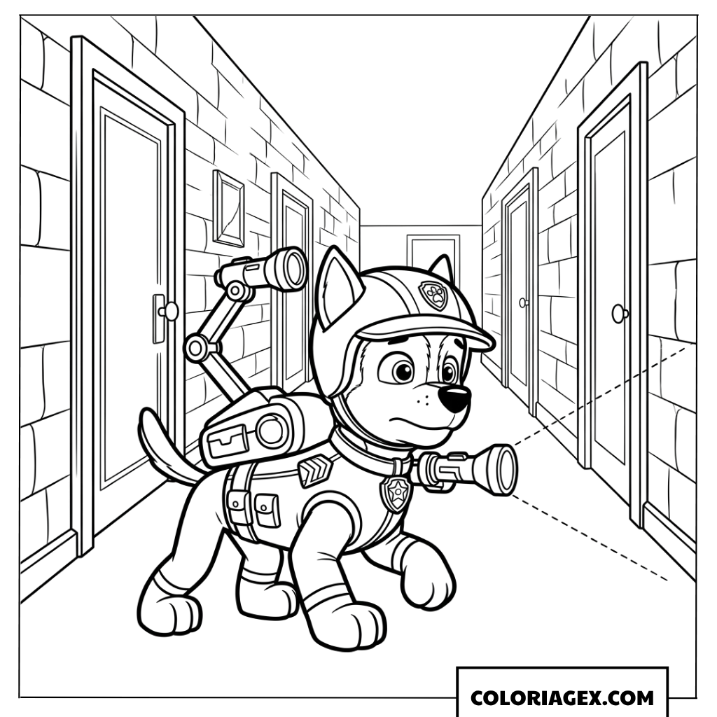 Coloriage Chase le chiot espion en pleine mission de surveillance