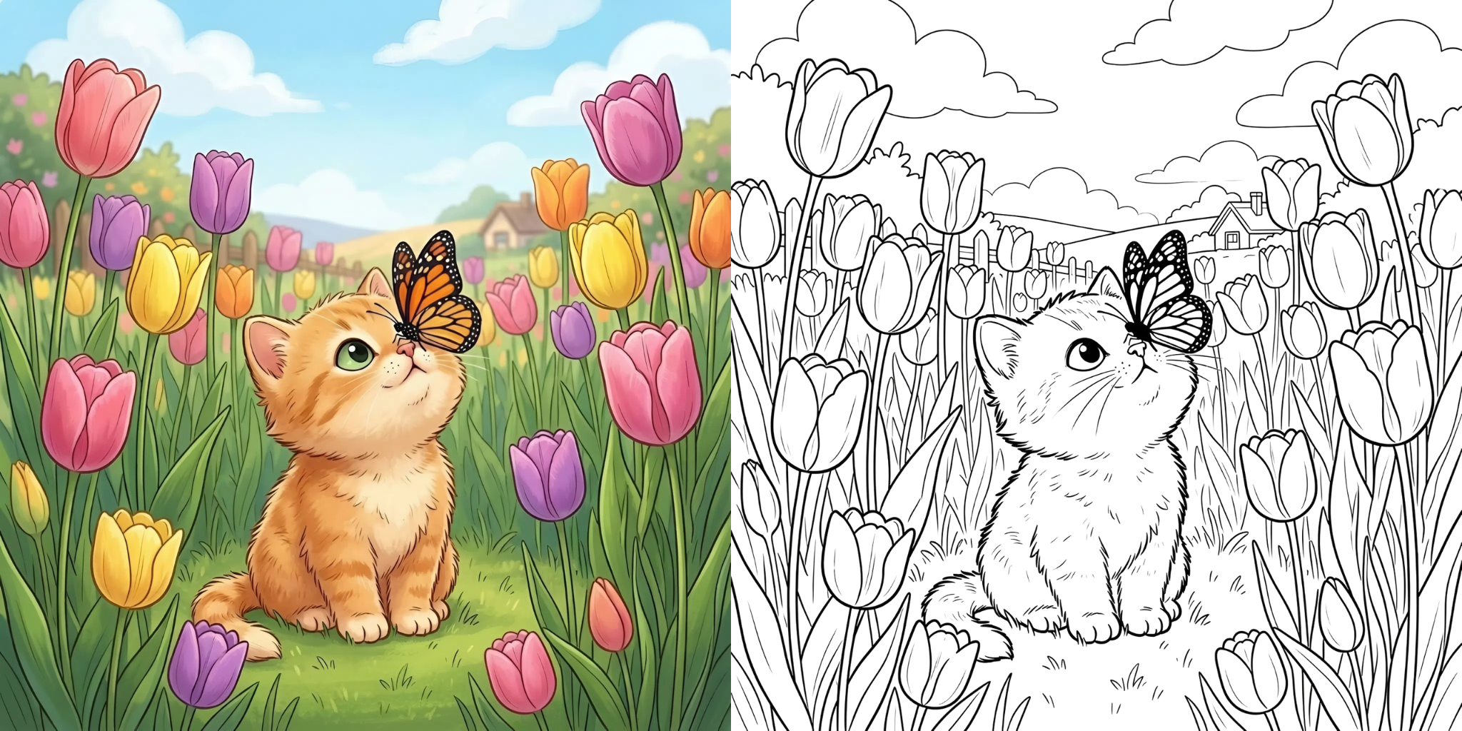 ft - Coloriage Chat et Fleurs ft