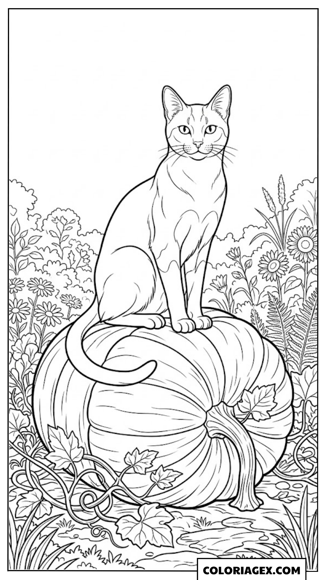 Coloriage Chat sur Citrouille