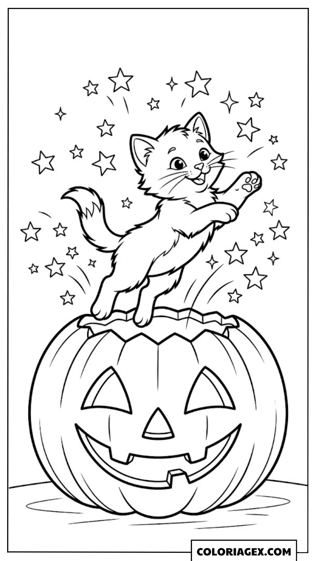 Coloriage Chaton sur Citrouille