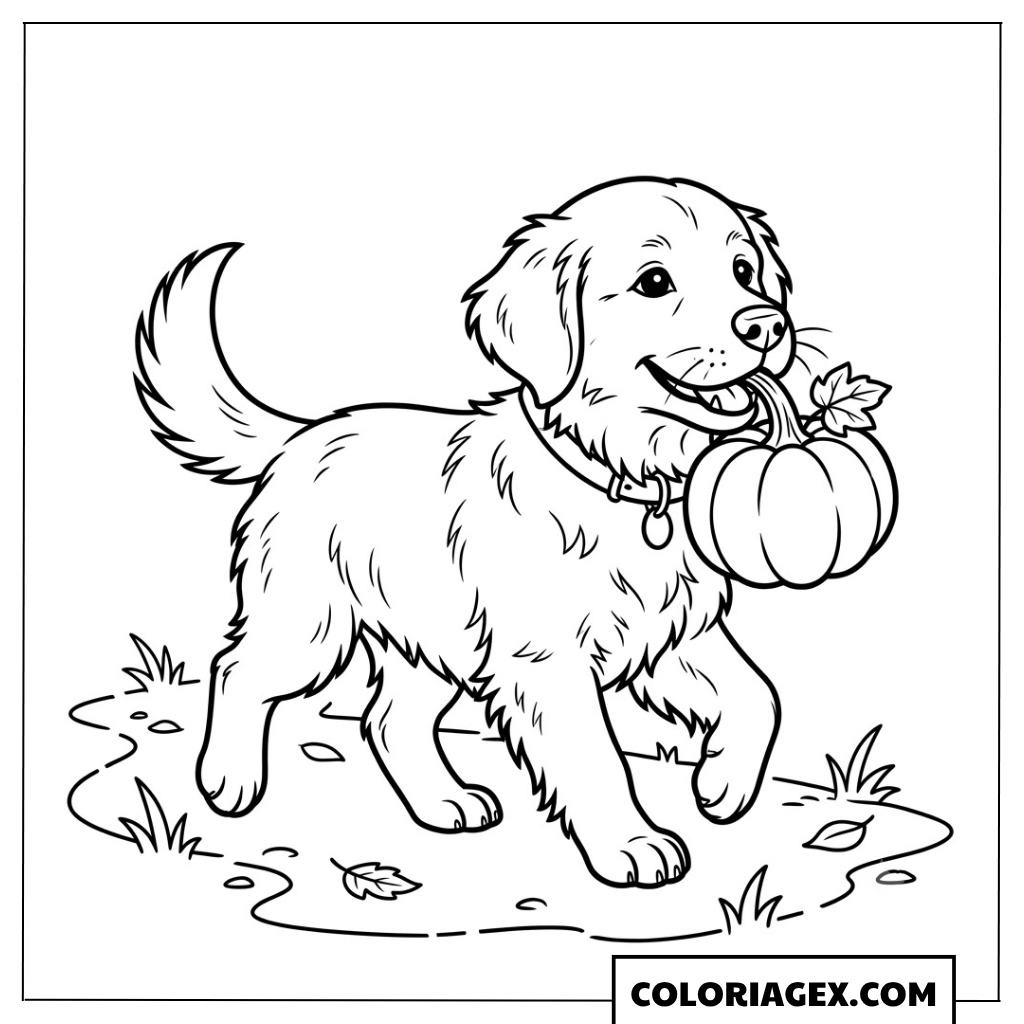 Coloriage Chien avec Citrouille