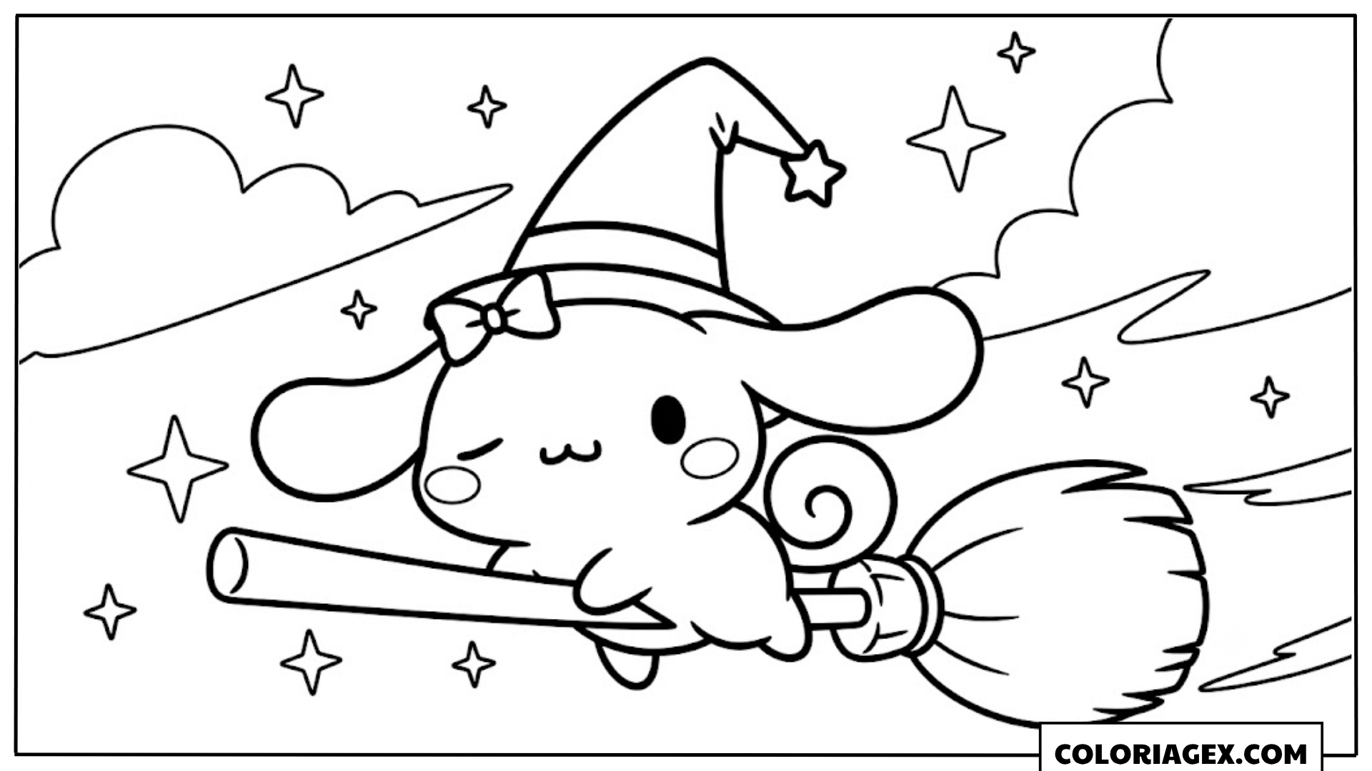 Coloriage Cinnamoroll Sorcière sur Balai