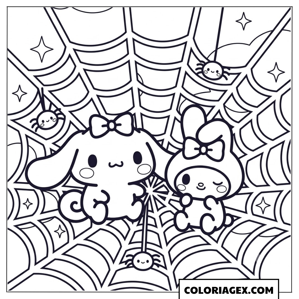 Coloriage Cinnamoroll dans une Toile d’Araignée