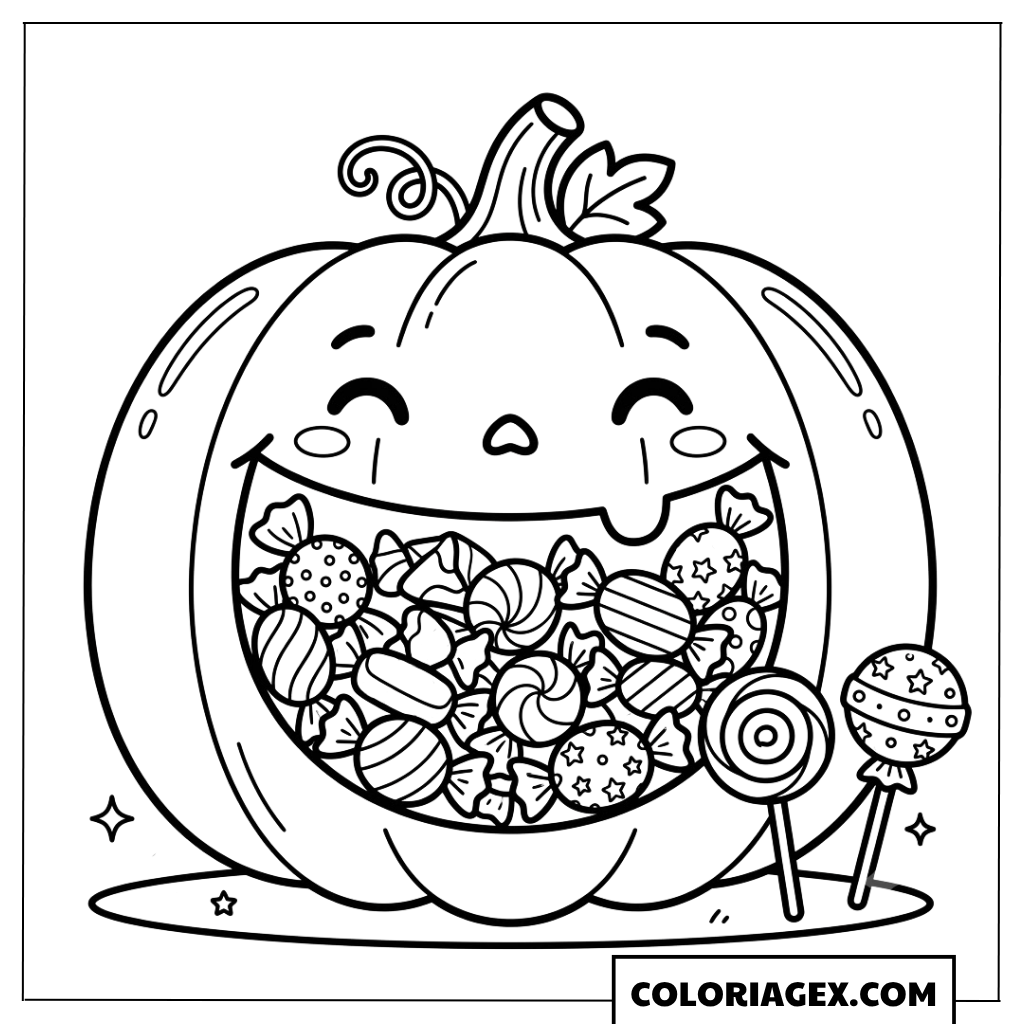 Coloriage Citrouille Pleine de Bonbons - Coloriage Citrouille Pleine de Bonbons