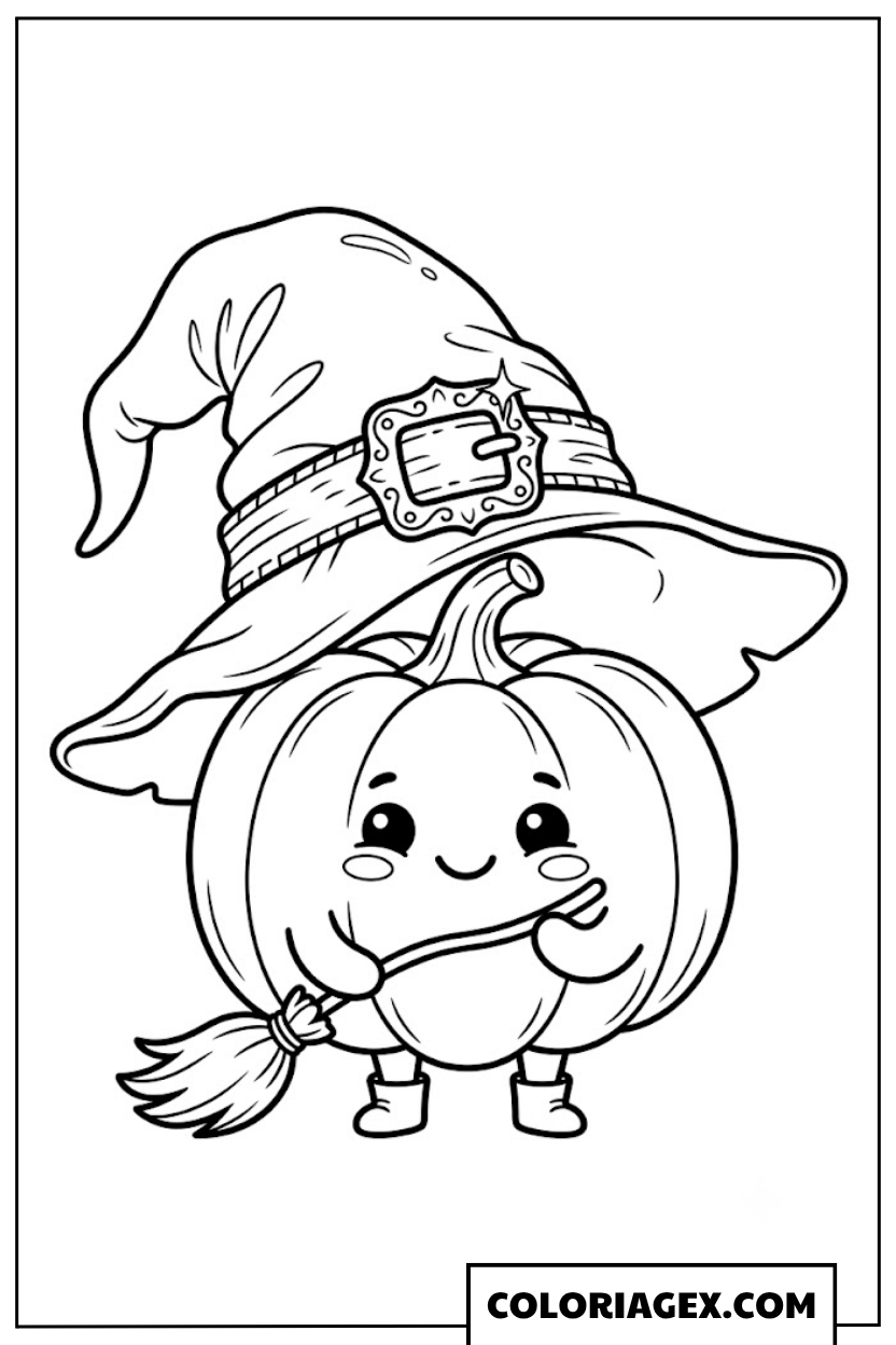 Coloriage Citrouille avec Chapeau de Sorcière