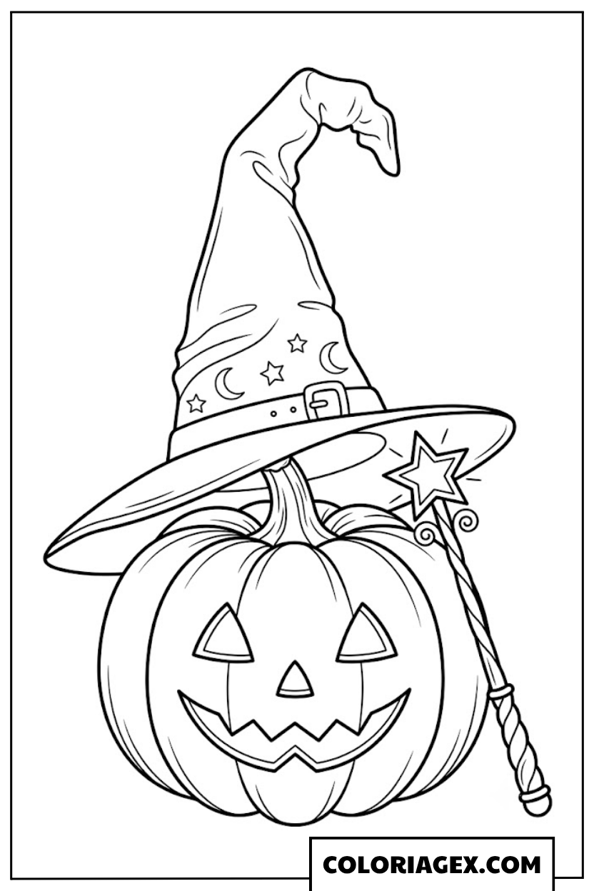 Coloriage Citrouille avec Chapeau de Sorcière