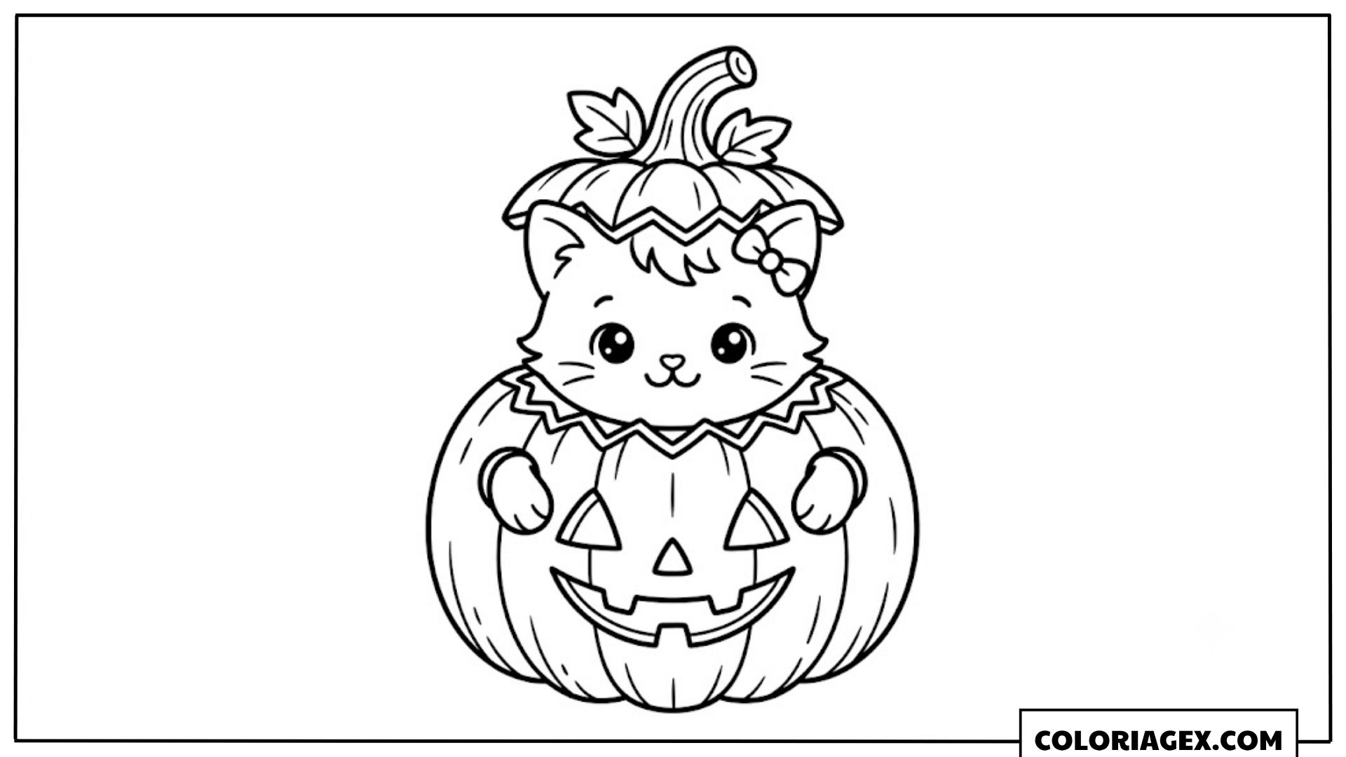 Coloriage Citrouille avec Chat Kawaii