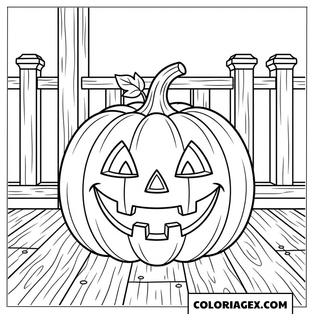 Coloriage Citrouille sur la Terrasse en Bois