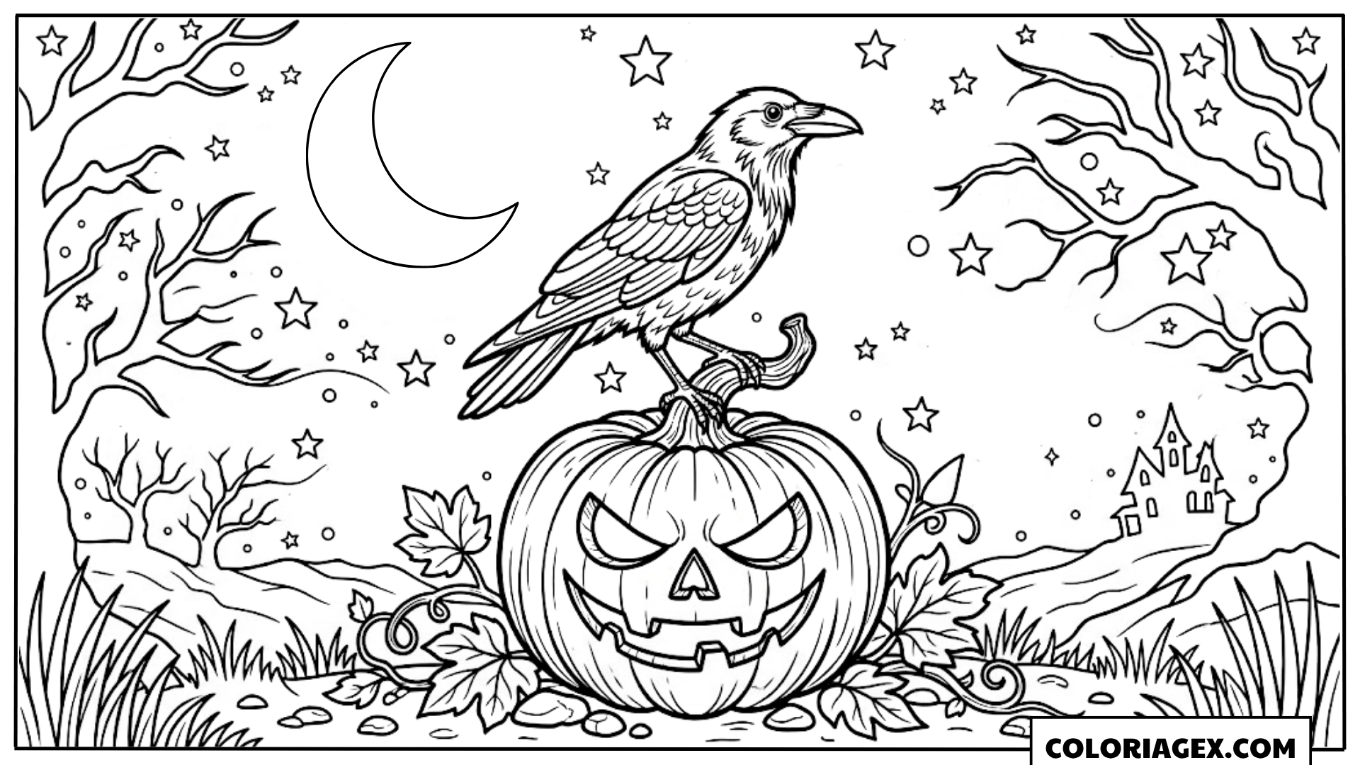 Coloriage Corbeau sur Citrouille