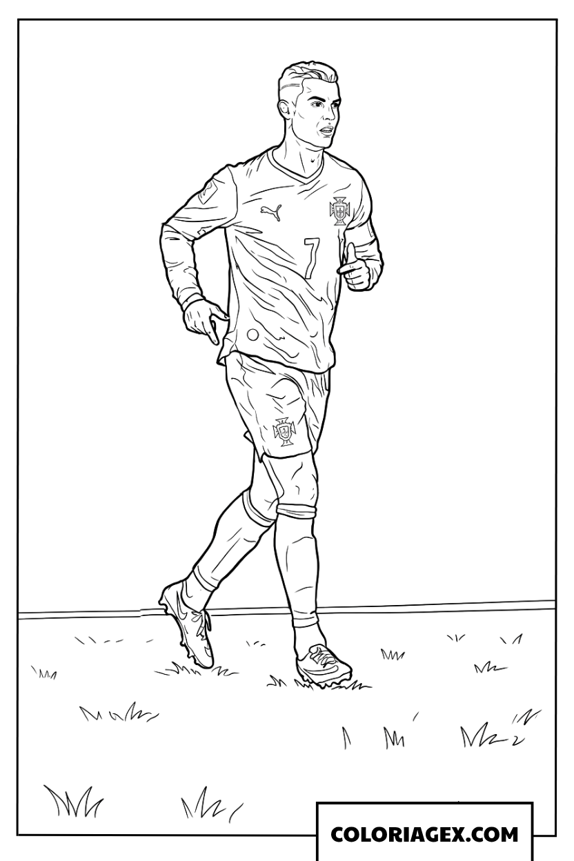 Coloriage Cristiano Ronaldo en pleine course pendant la Coupe du Monde 2026