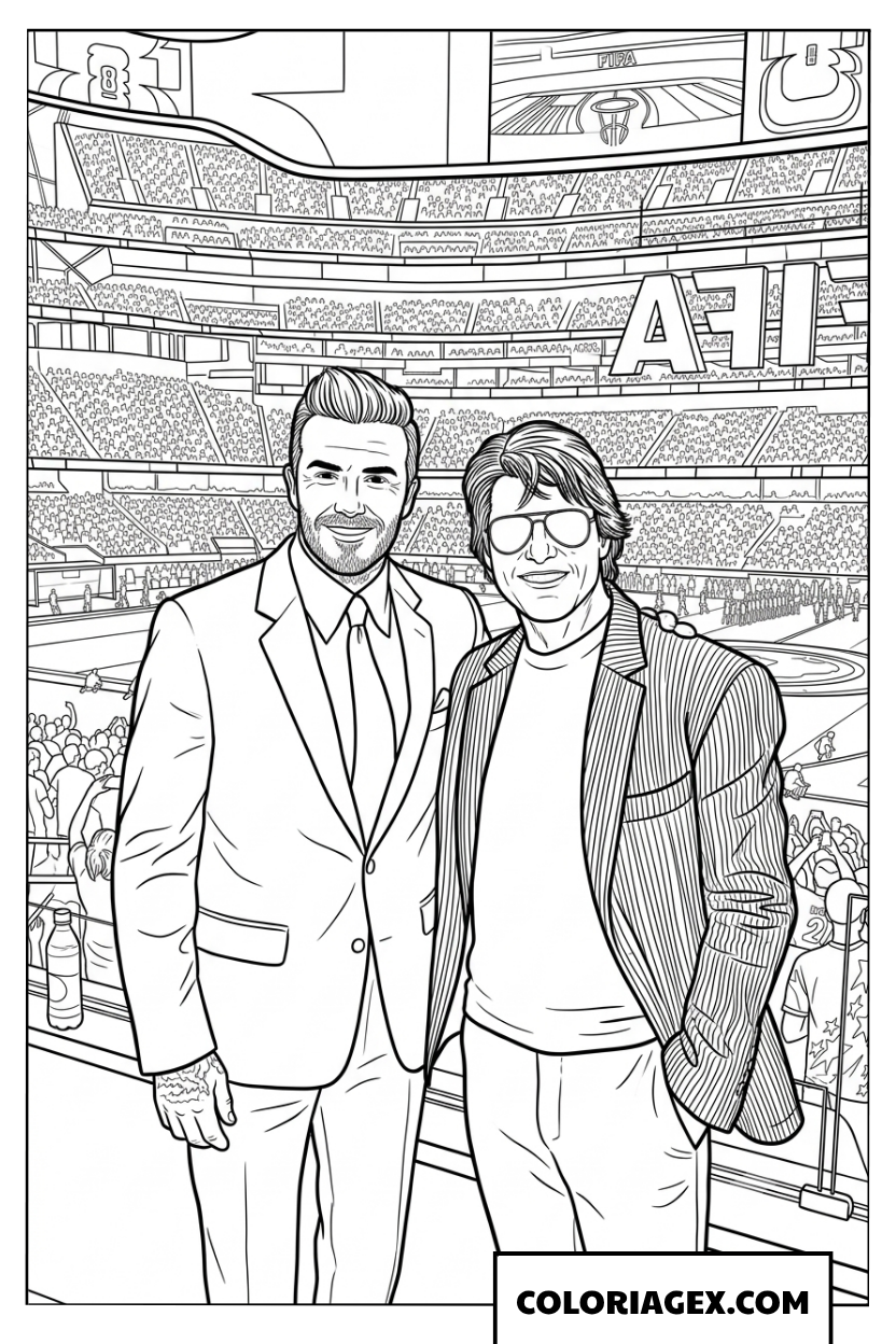 Coloriage David Beckham et Tom Cruise en tribune ceremonie d ouverture