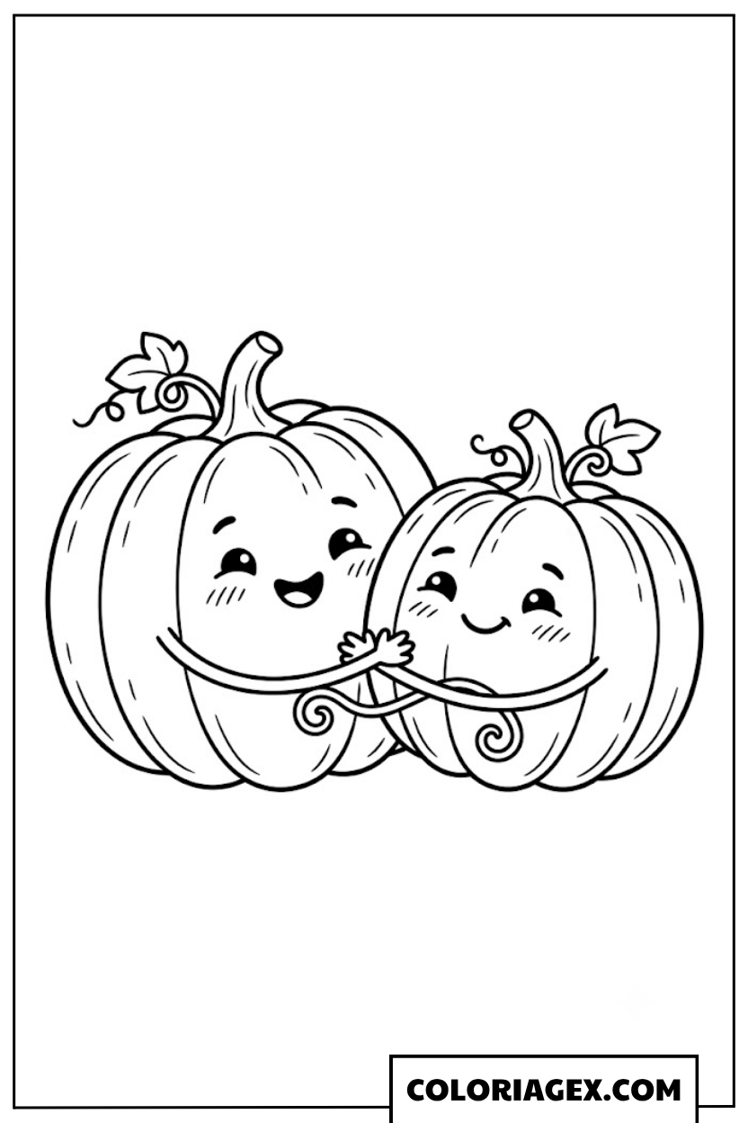 Coloriage Deux Citrouilles Amoureuses