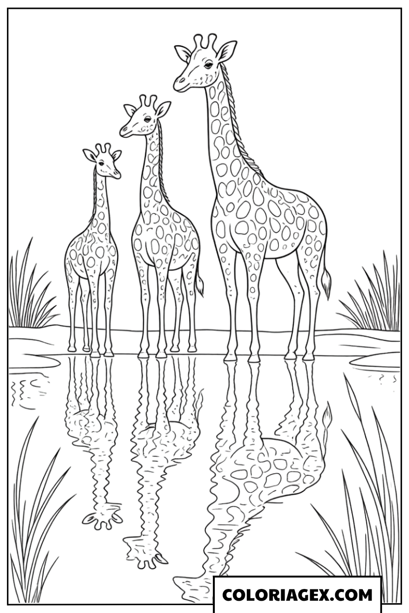Coloriage Deux girafes au point d’eau
