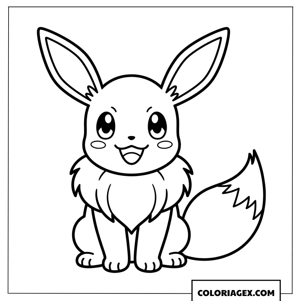 Coloriage Eevee assis joyeux