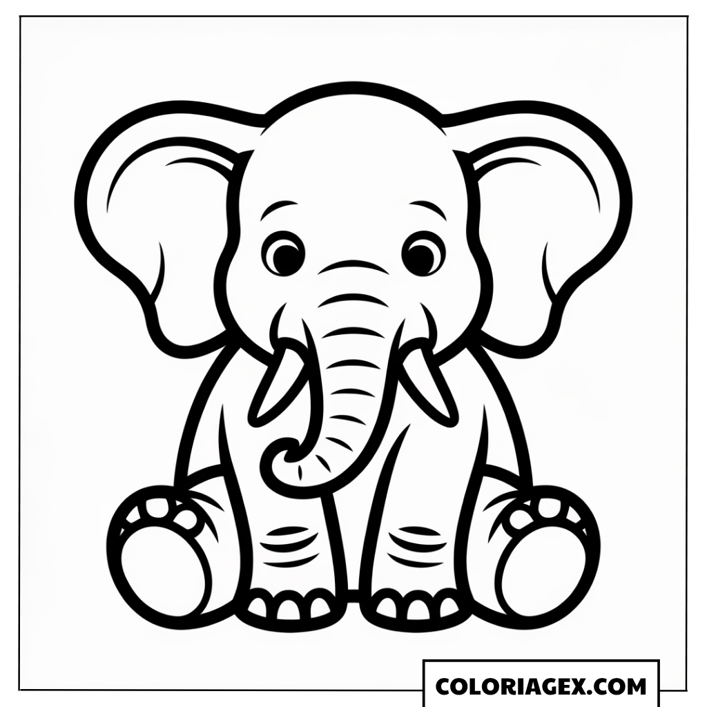 Coloriage Éléphant Assis Face