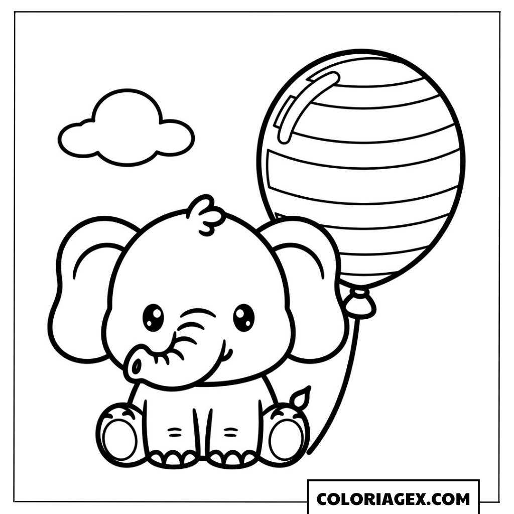 Coloriage Éléphant avec ballon
