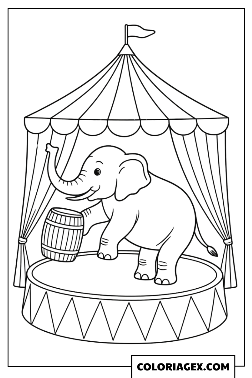 Coloriage Éléphant cirque podium
