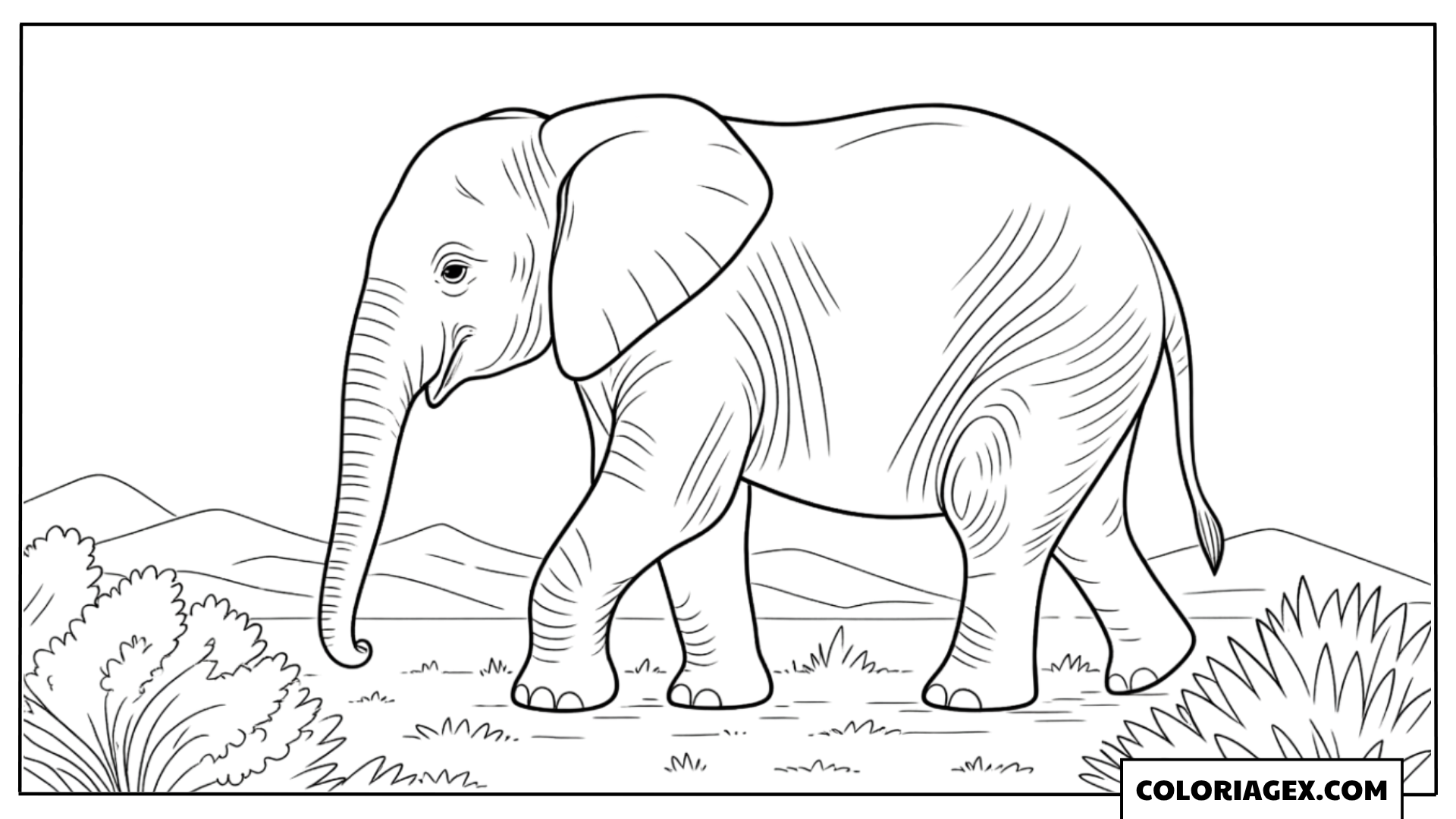 Coloriage Éléphant marchant paysage