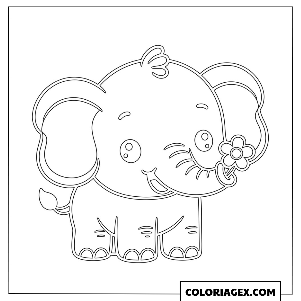 Coloriage Éléphant mignon avec fleur