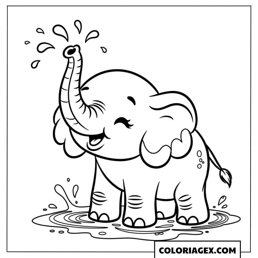 Coloriage Éléphant s’arrosant