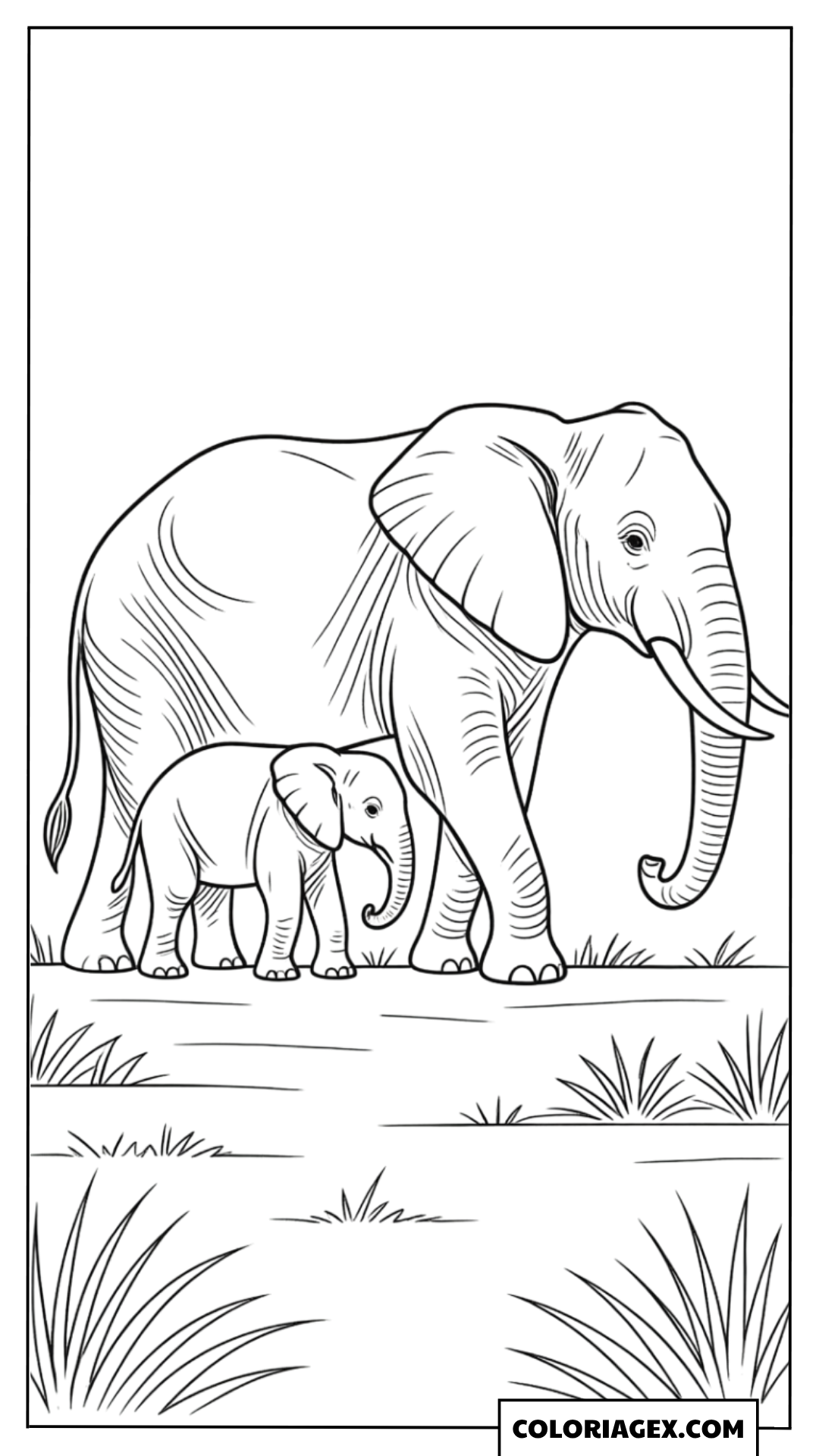 Coloriage Éléphante avec Bébé