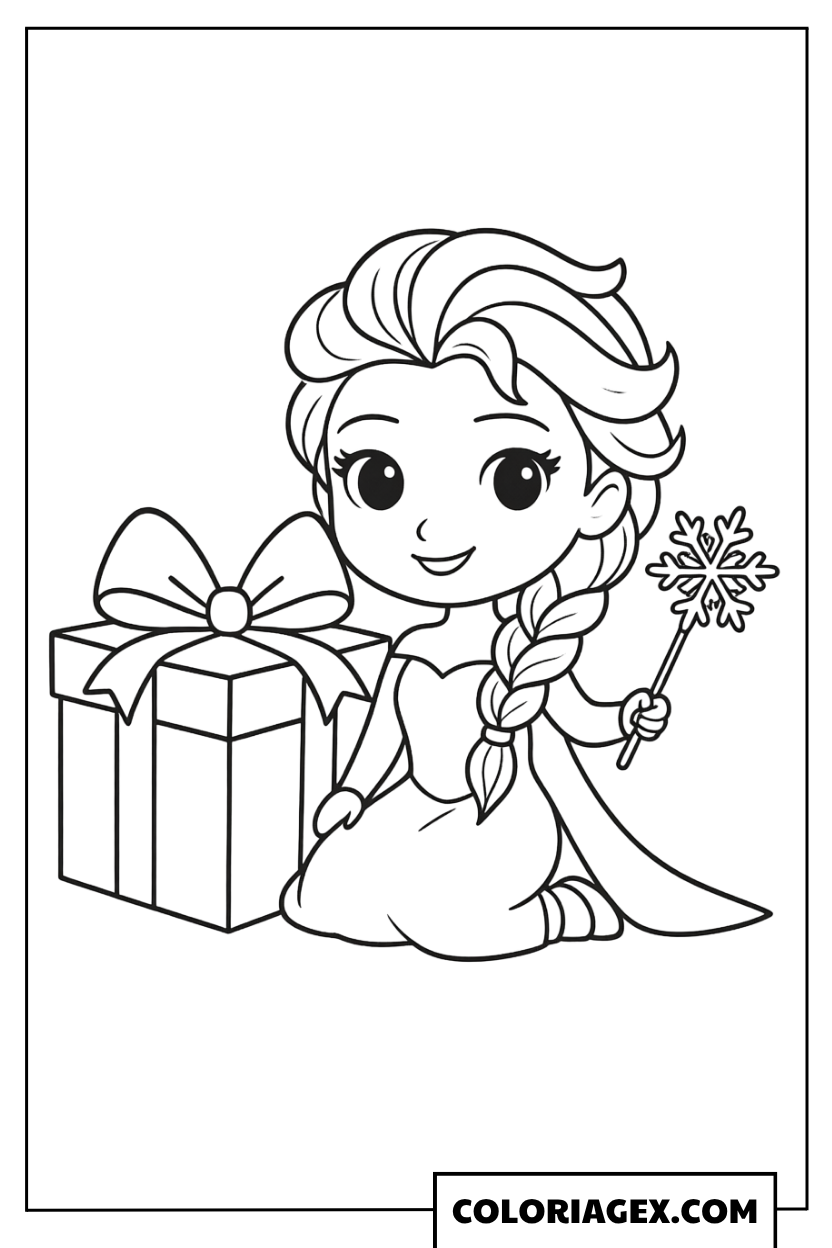 Coloriage Elsa Kawaii avec une baguette magique