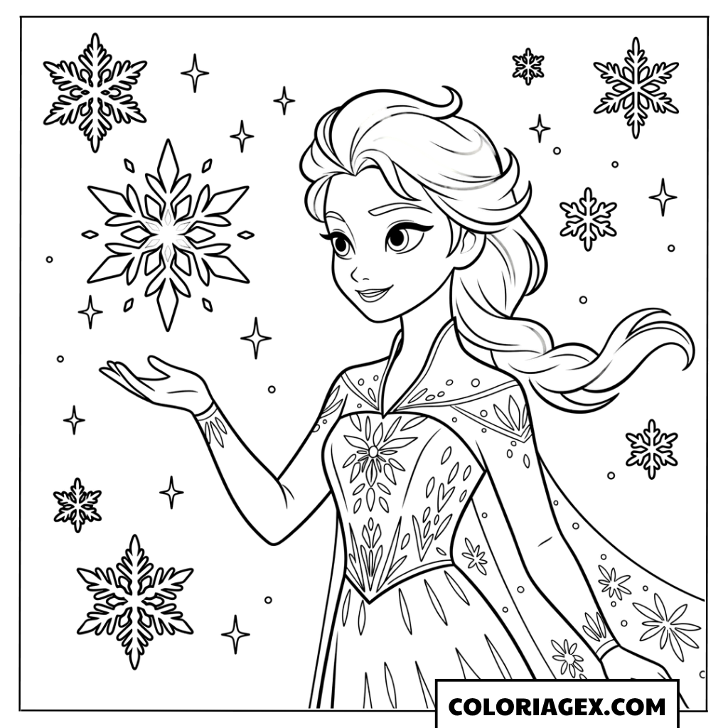 Coloriage Elsa crée un flocon magique