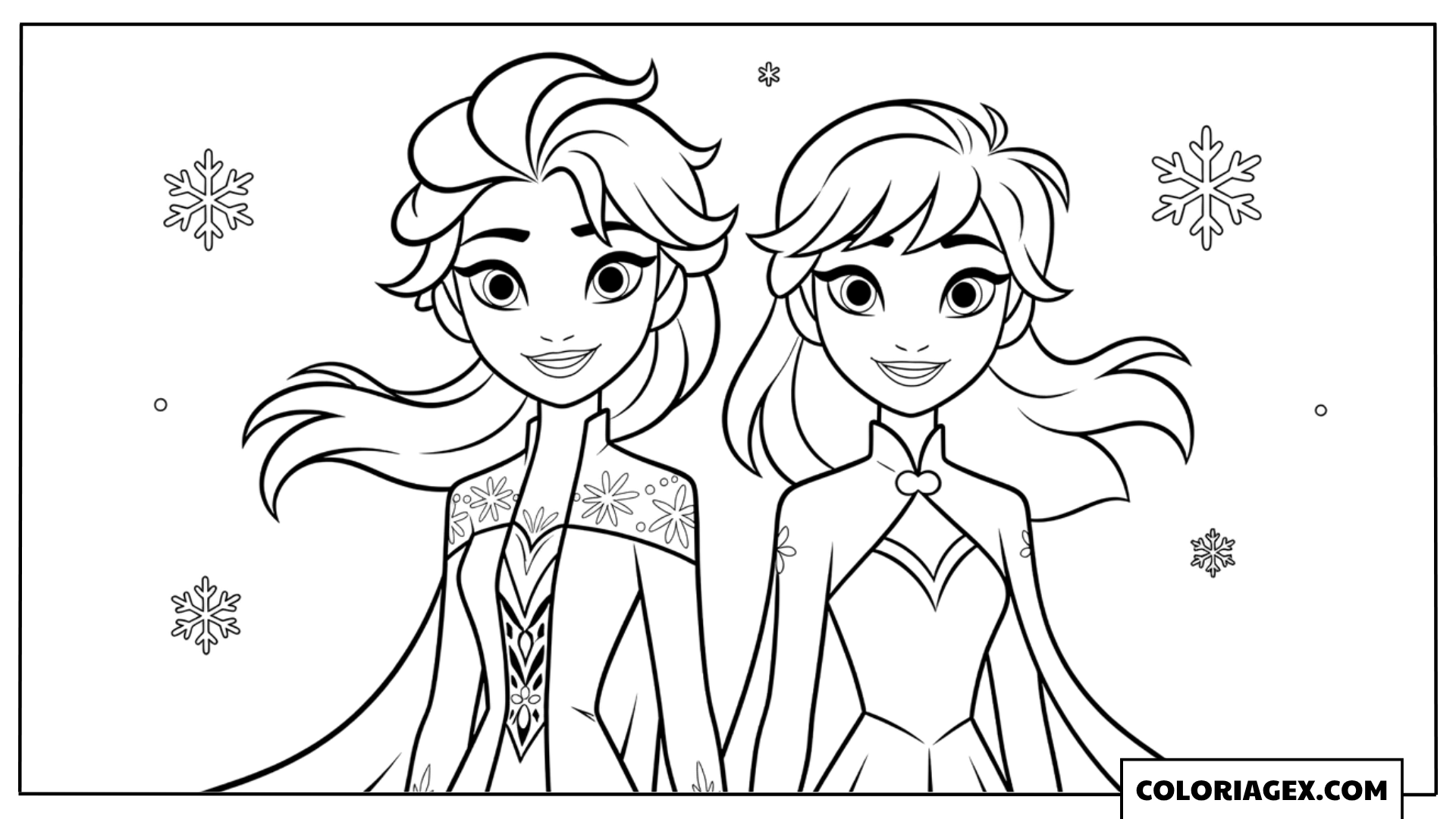 Coloriage Elsa et Anna côte à côte