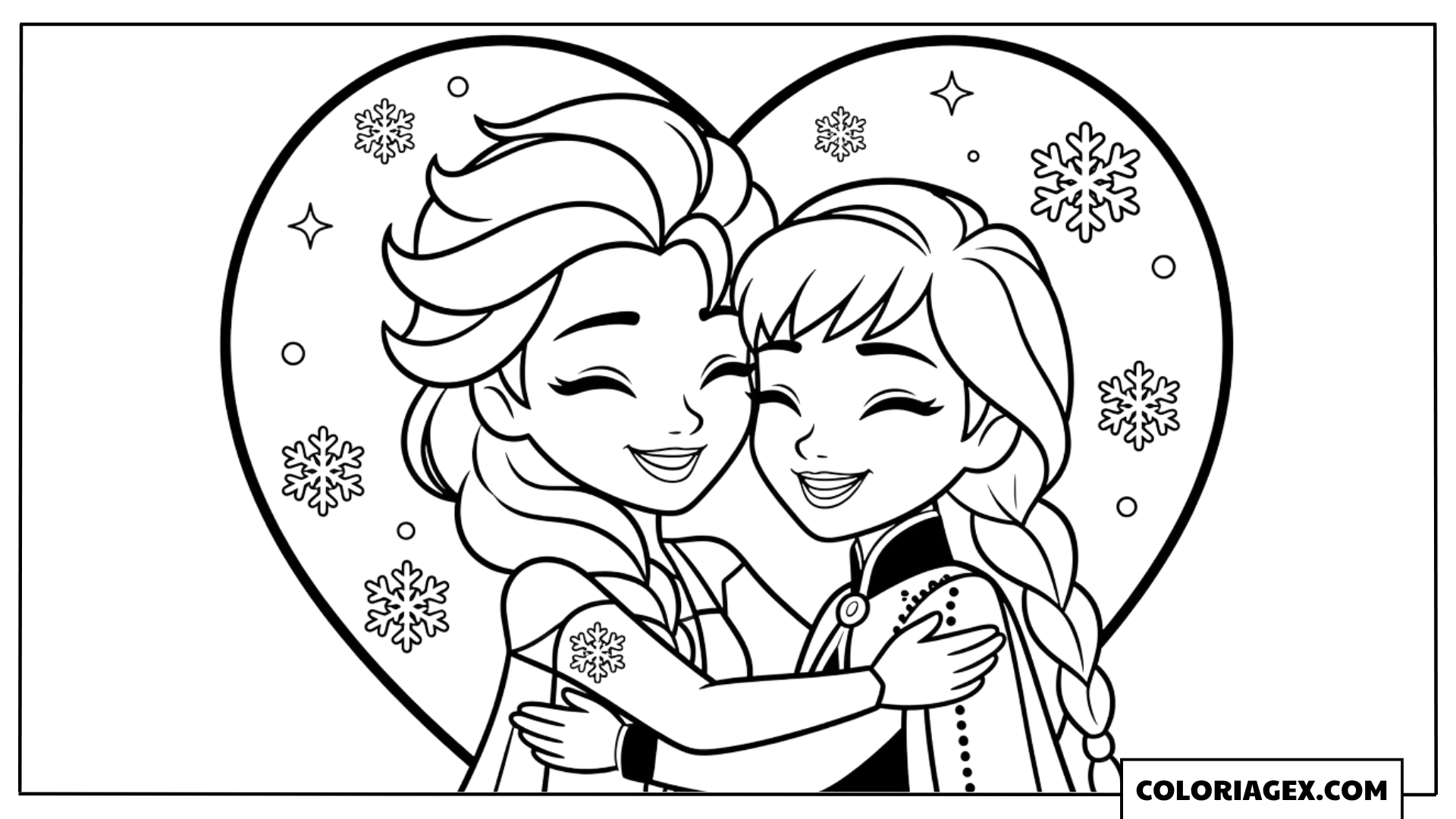 Coloriage Elsa et Anna se serrent dans les bras
